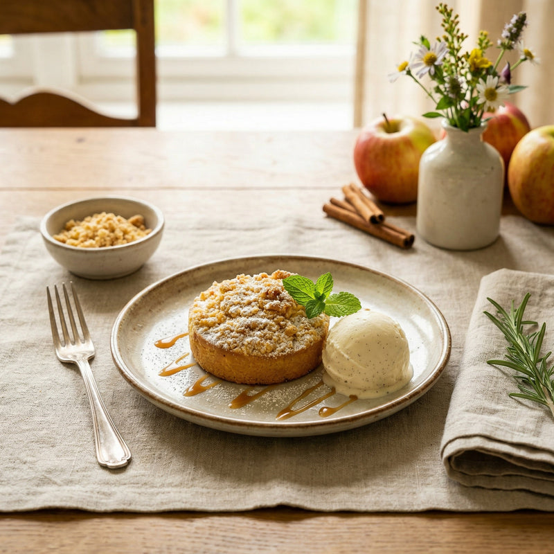 Load image into Gallery viewer, Farmhouse apple crumble tartlets with golden buttery crumble topping