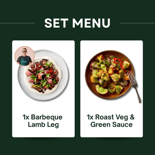 Barbeque Lamb Leg & Roasted Veg with Green Sauce - Providoor